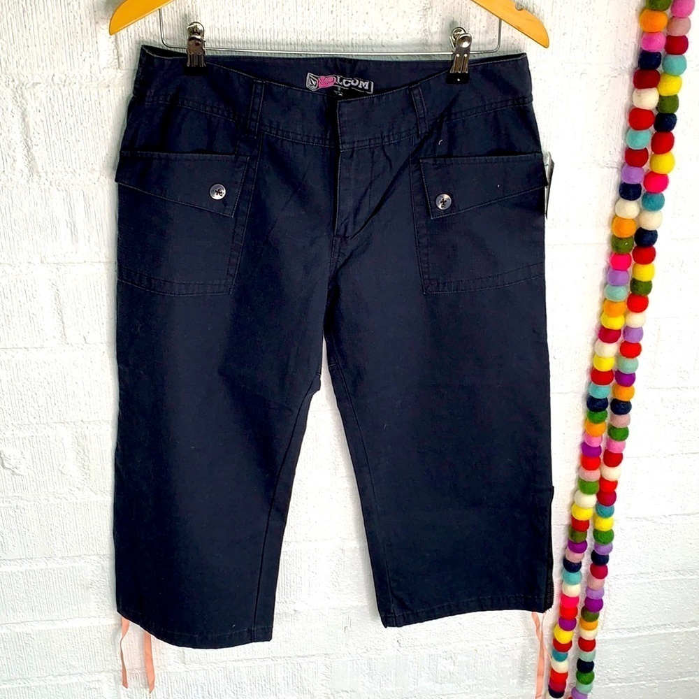 Volcom Stone Boardwear Black Cargo Drawstring Ankle Pants sz 9